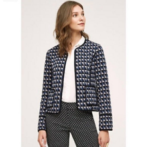 Anthropologie Jackets & Blazers - Anthropologie Navy Geometric Quilted Jacket